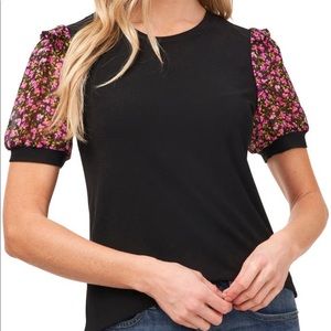 Cece short puff sleeves S black and floral